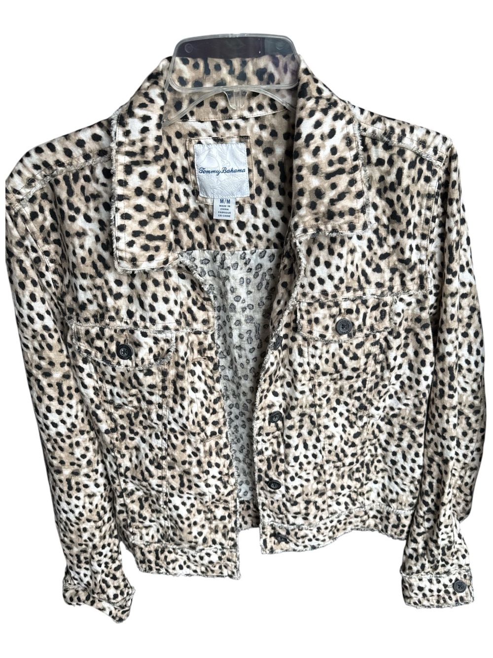 Tommy Bahama Med. Two Palms Linen Raw-Edge Jacket Leopard No Flaws - Picture 2 of 5